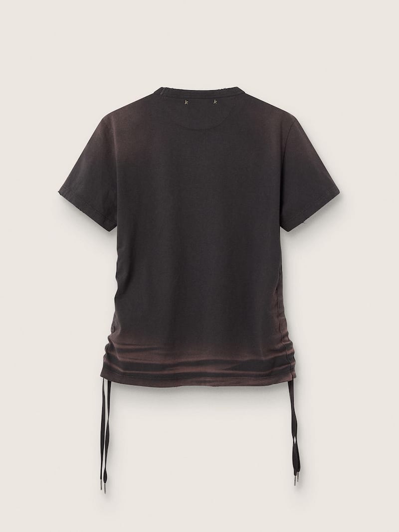 Golden Goose - T-shirt femme gris anthracite effet d&eacute;lav&eacute; avec cordons de serrage in 