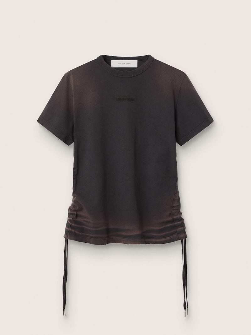 Golden Goose - T-shirt femme gris anthracite effet d&eacute;lav&eacute; avec cordons de serrage in 