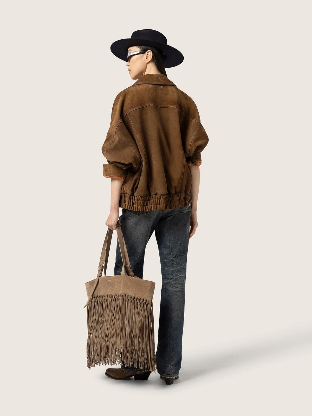 Golden Goose - Giacca bomber da donna in suede color tabacco in 