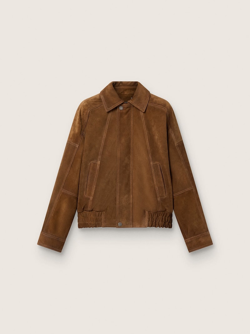 Golden Goose - Giacca bomber da donna in suede color tabacco in 
