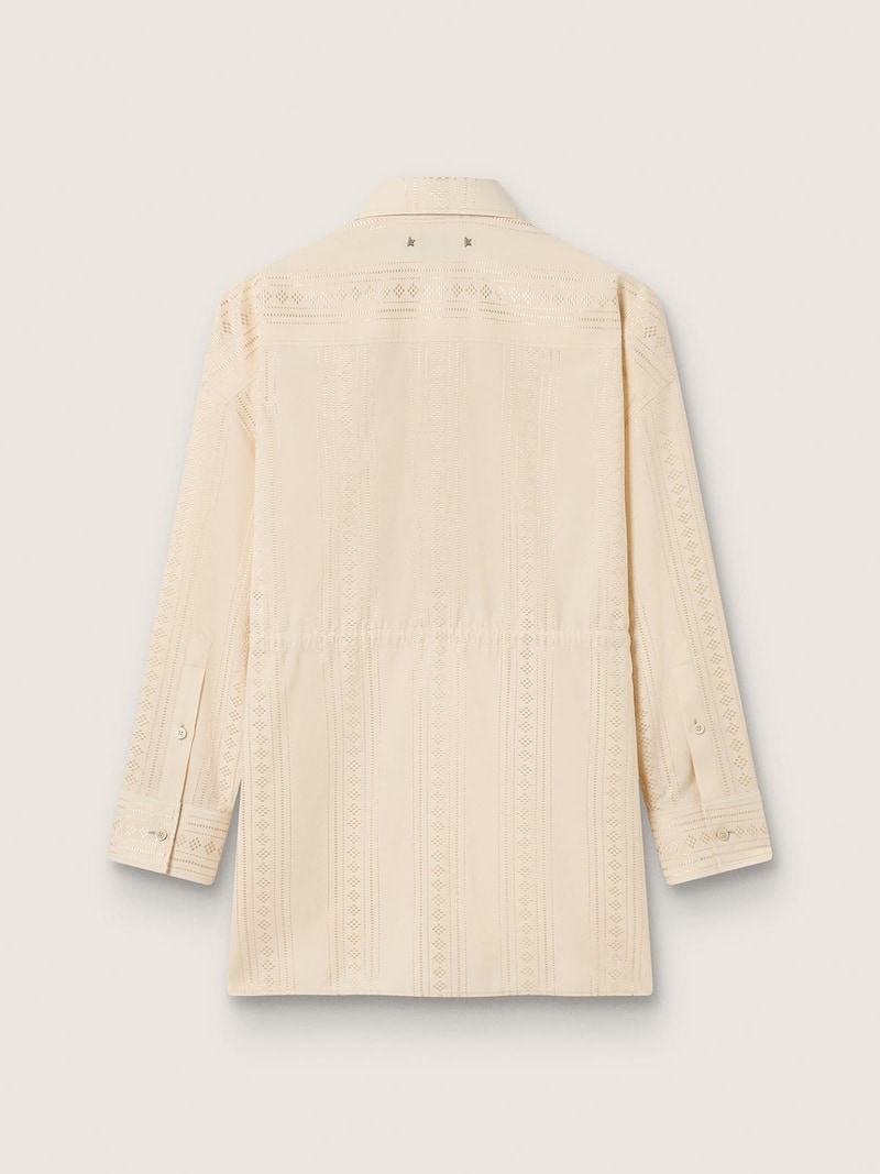 Golden Goose - Chemisier/abito da donna in cotone color avorio con trama jacquard geometrico e coulisse in vita in 