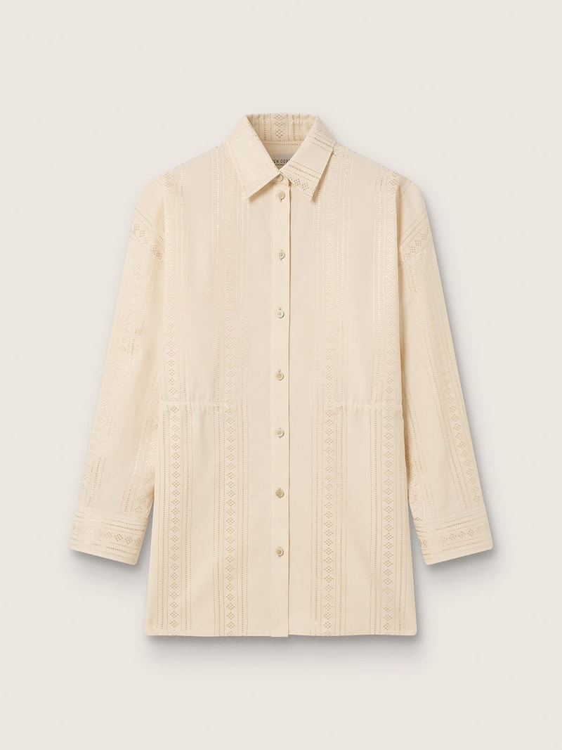 Golden Goose - Chemisier/abito da donna in cotone color avorio con trama jacquard geometrico e coulisse in vita in 