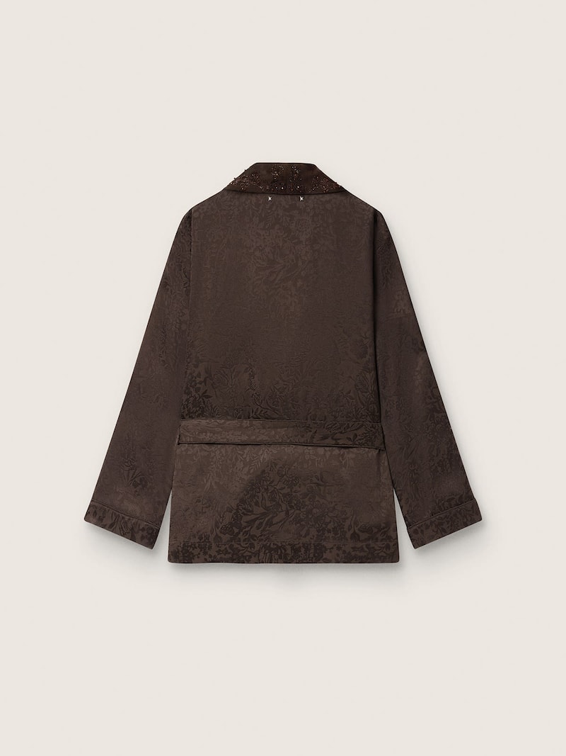 Golden Goose - Kimono femme marron fonc&eacute; avec motif jacquard et broderie de sequins ton sur ton in 