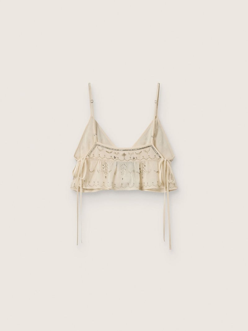 Golden Goose - Top femme ivoire avec broderies en perles argent&eacute;es in 