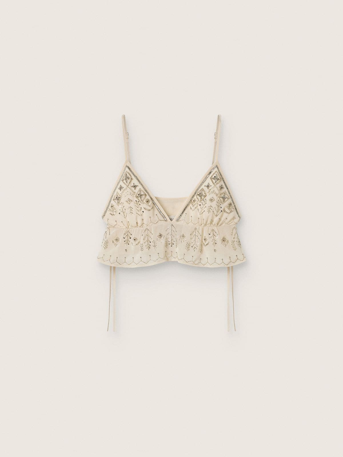 Golden Goose - Women's ivory top with silver bead embroidery in 