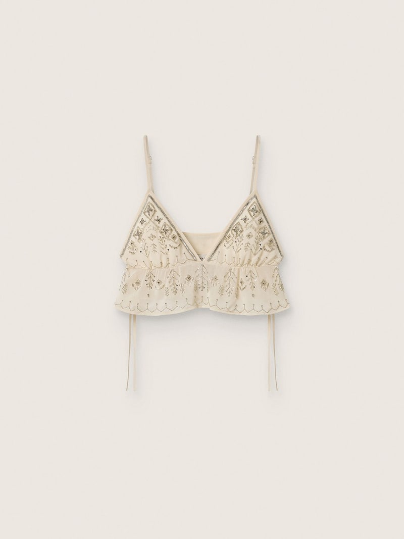 Golden Goose - Top femme ivoire avec broderies en perles argent&eacute;es in 