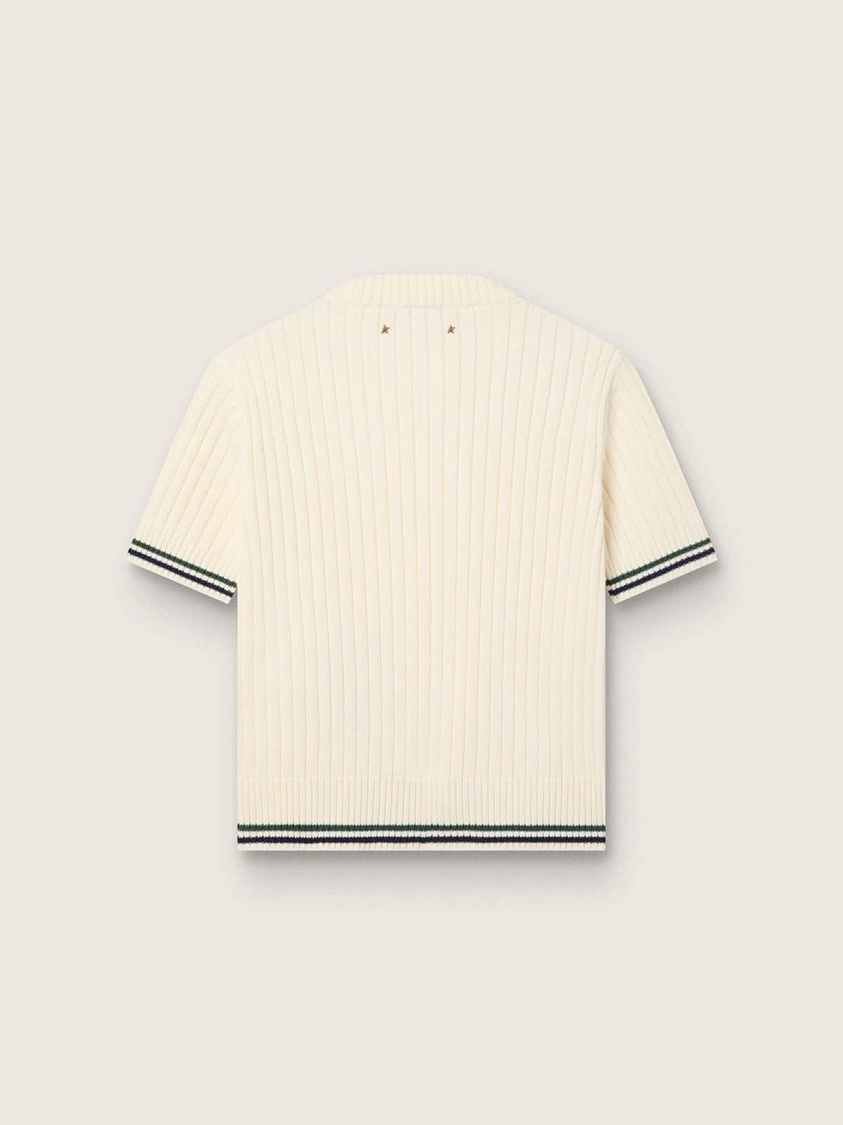 Golden Goose - 여성 컨트래스팅 엣지 & 리무버블 핀 화이트 니트 티셔츠 in 