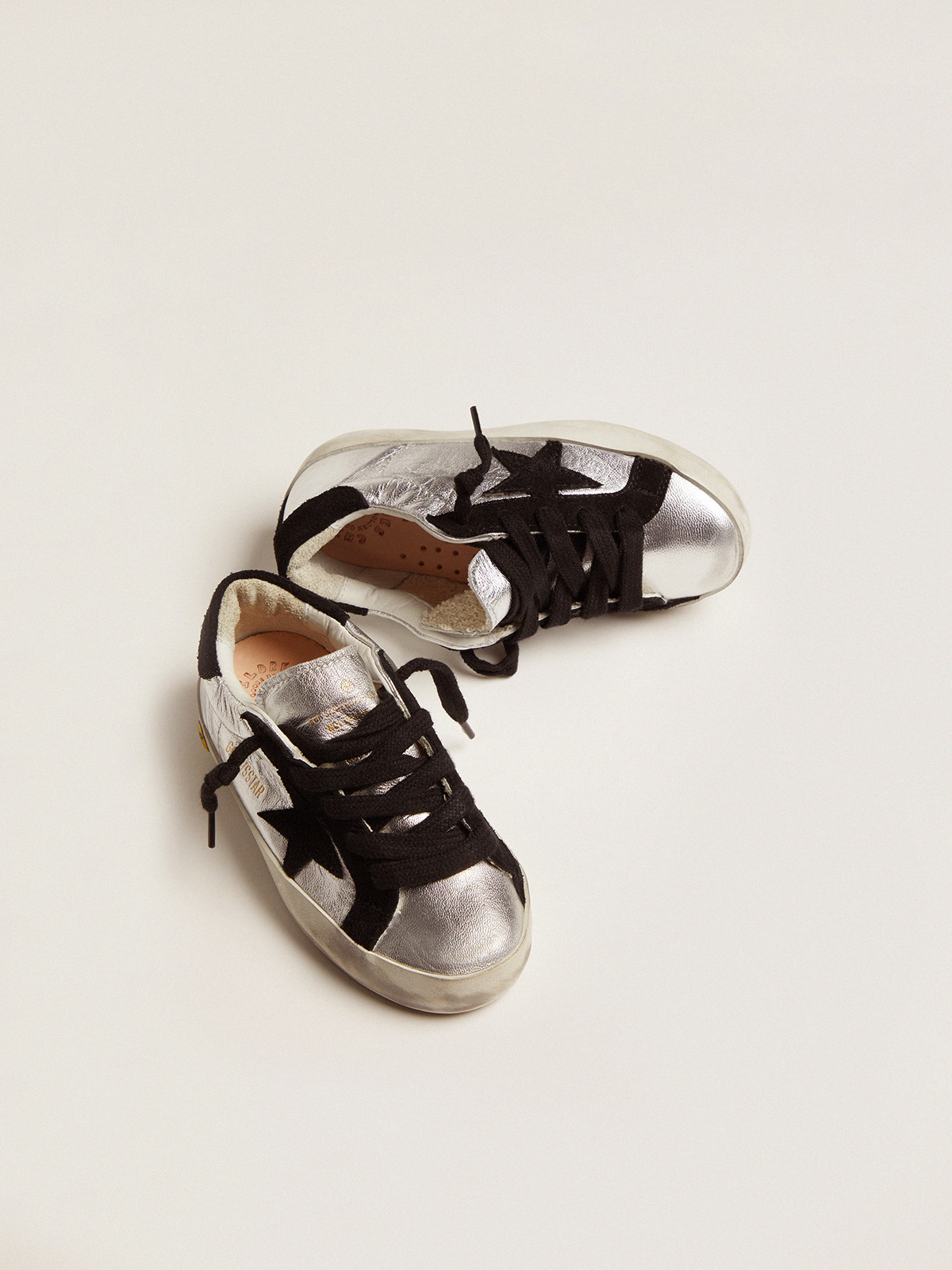 Golden Goose - Zapatillas deportivas Super-Star de piel plateada con aplicaciones de ante in