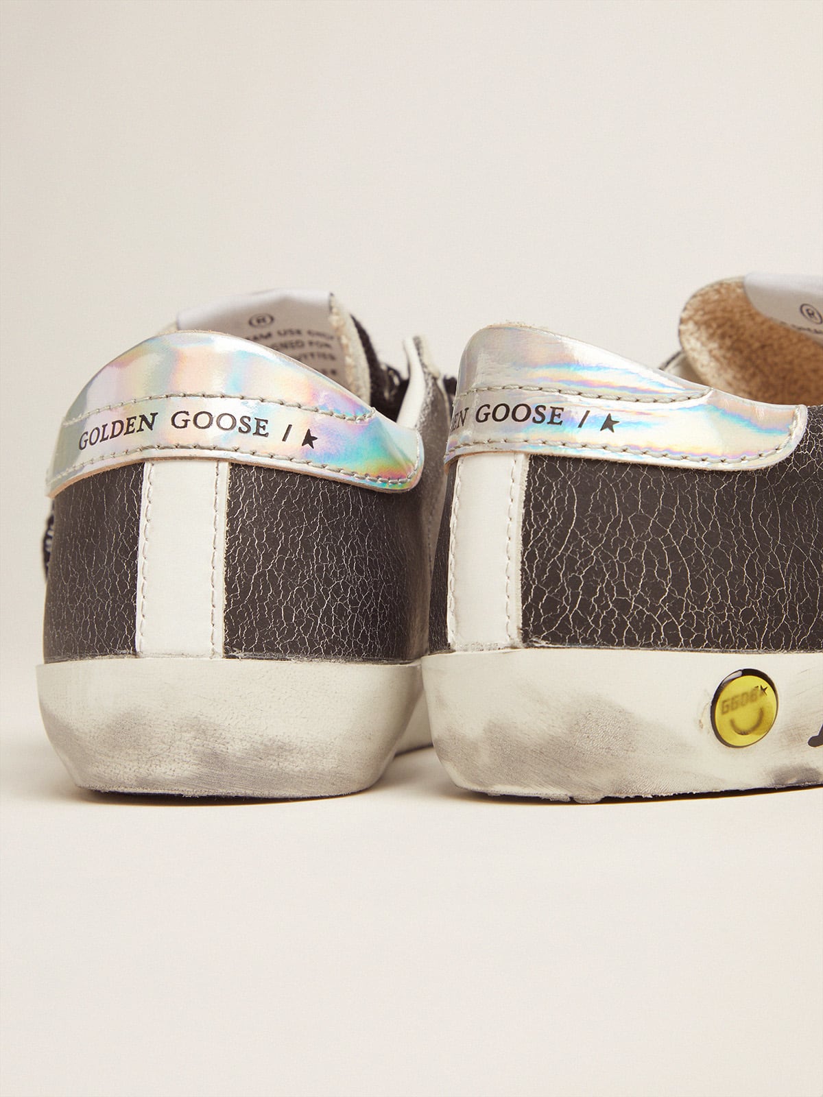 Golden Goose - Super-Star sneakers in crackle leather with a fluorescent yellow star in 