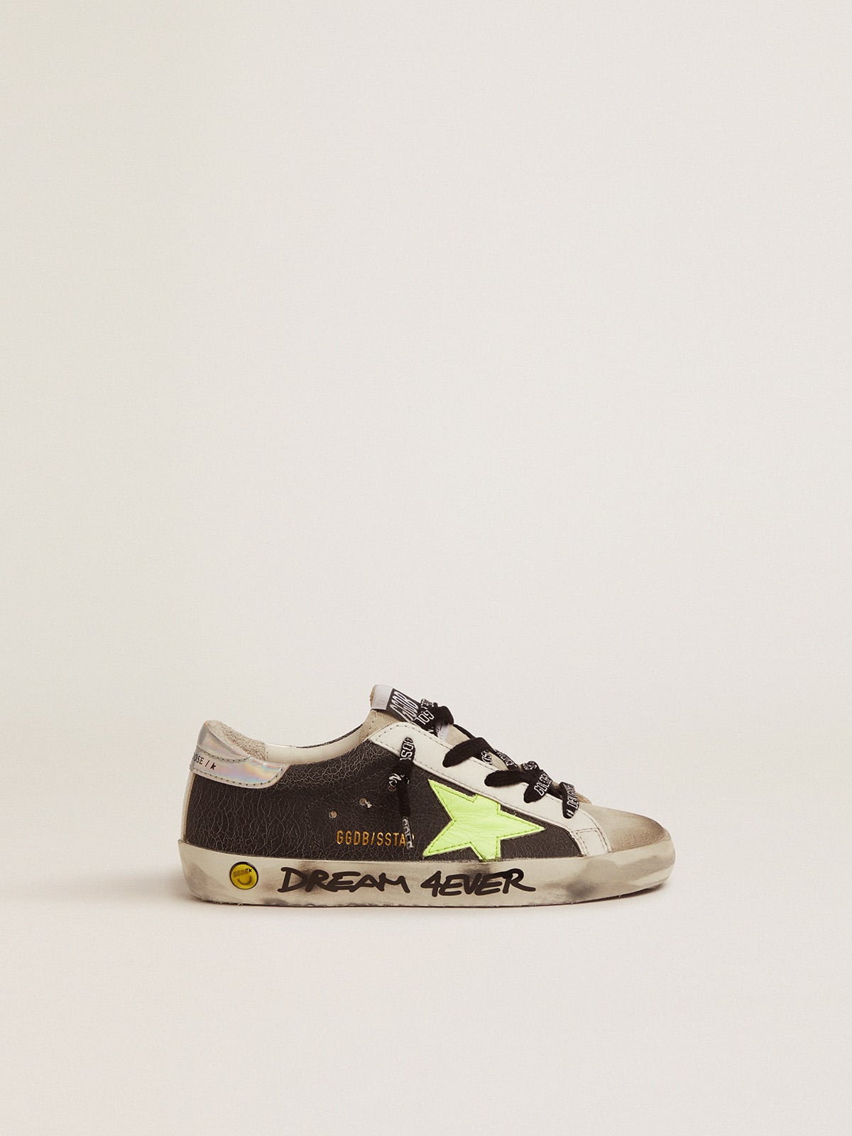 Golden Goose - Super-Star sneakers in crackle leather with a fluorescent yellow star in 