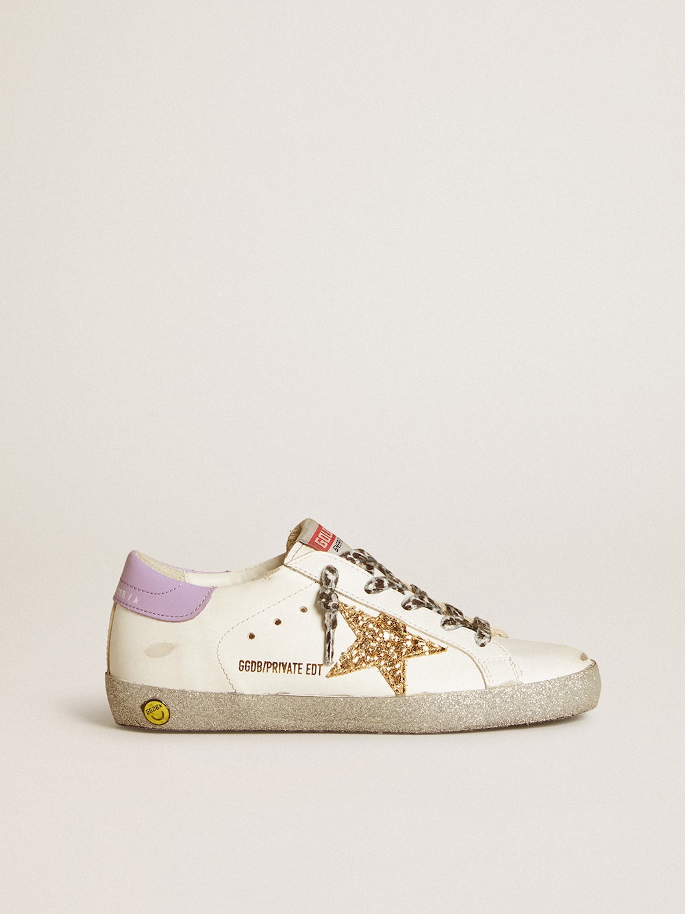 Golden Goose - Super-Star LTD with gold glitter star and purple leather heel tab in 