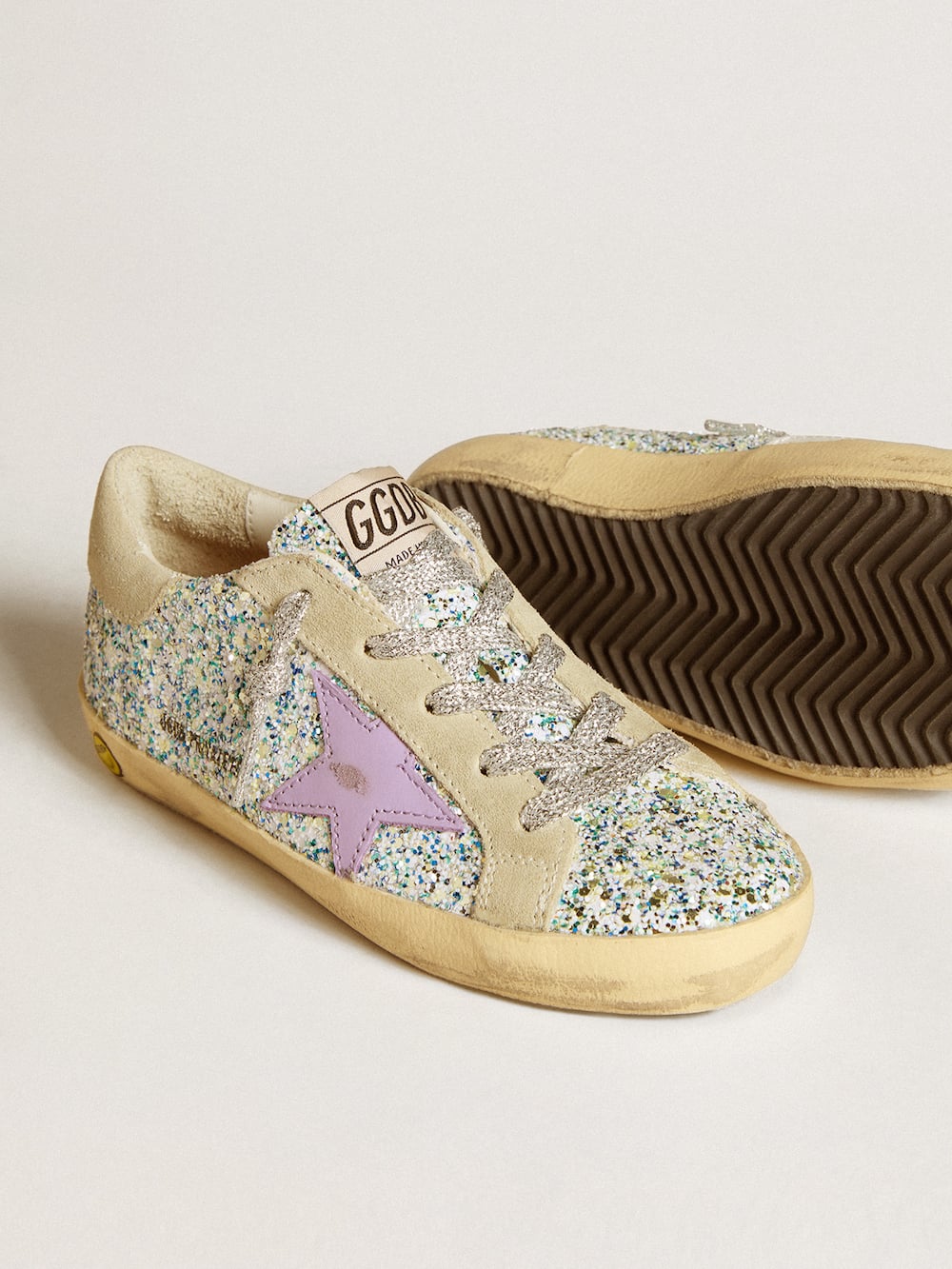 Golden Goose - Super-Star LTD in multicolored glitter with lilac leather star in 