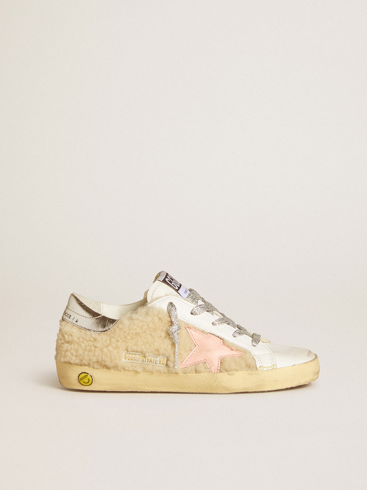 Golden Goose   Super star In Shearling Con Stella In Pelle E Talloncino Argento, , Taglia: 33