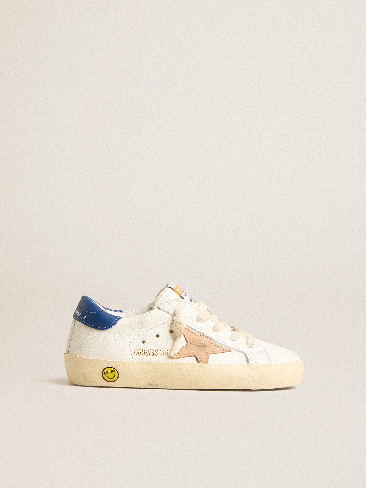 Golden Goose - Super-Star Young en nappa avec étoile beige et contrefort bleu in 