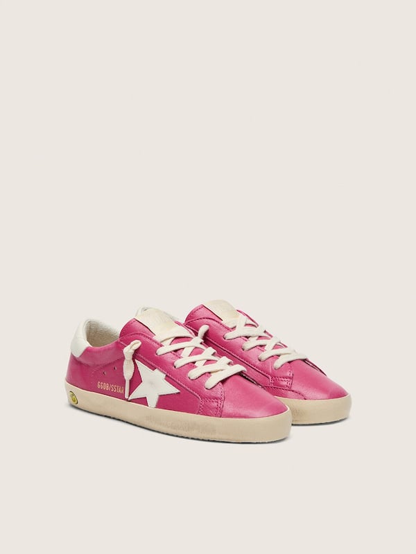 Young Super-Star in fuchsia leather with cream leather star