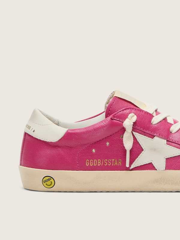 Golden Goose - Super-Star young en cuir fuchsia avec &eacute;toile en cuir cr&egrave;me in 