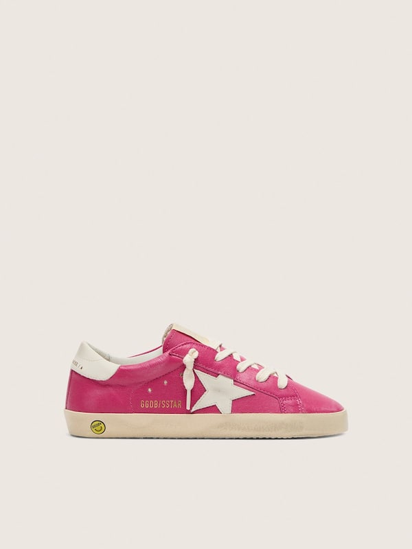 Golden Goose - Super-Star young en cuir fuchsia avec &eacute;toile en cuir cr&egrave;me in 
