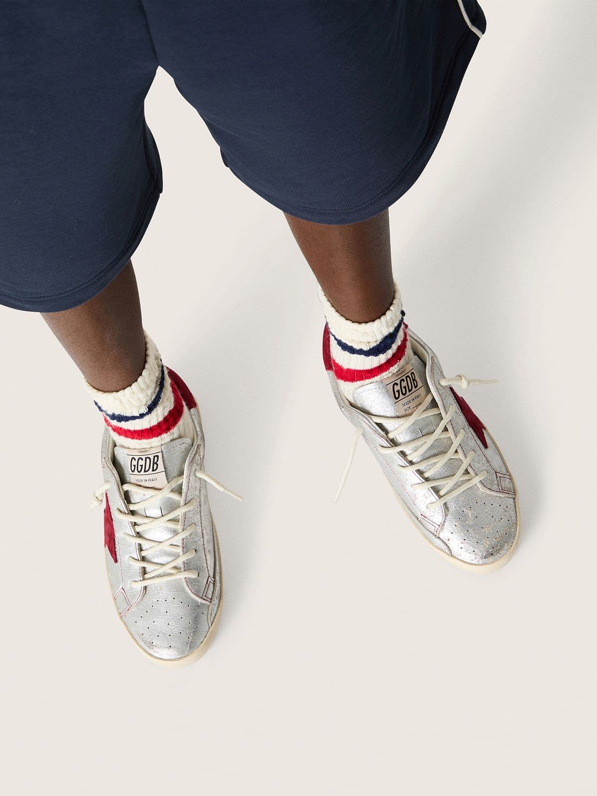 Young Super-Star in metallic silver leather with red suede star