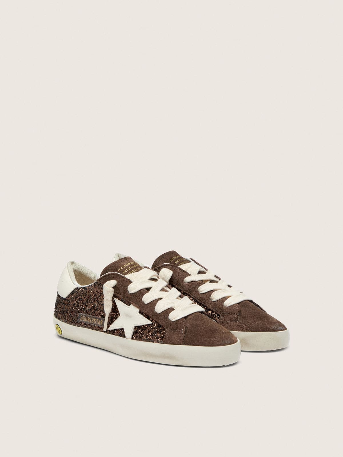 Young Super-Star in brown glitter and suede with cream leather star
