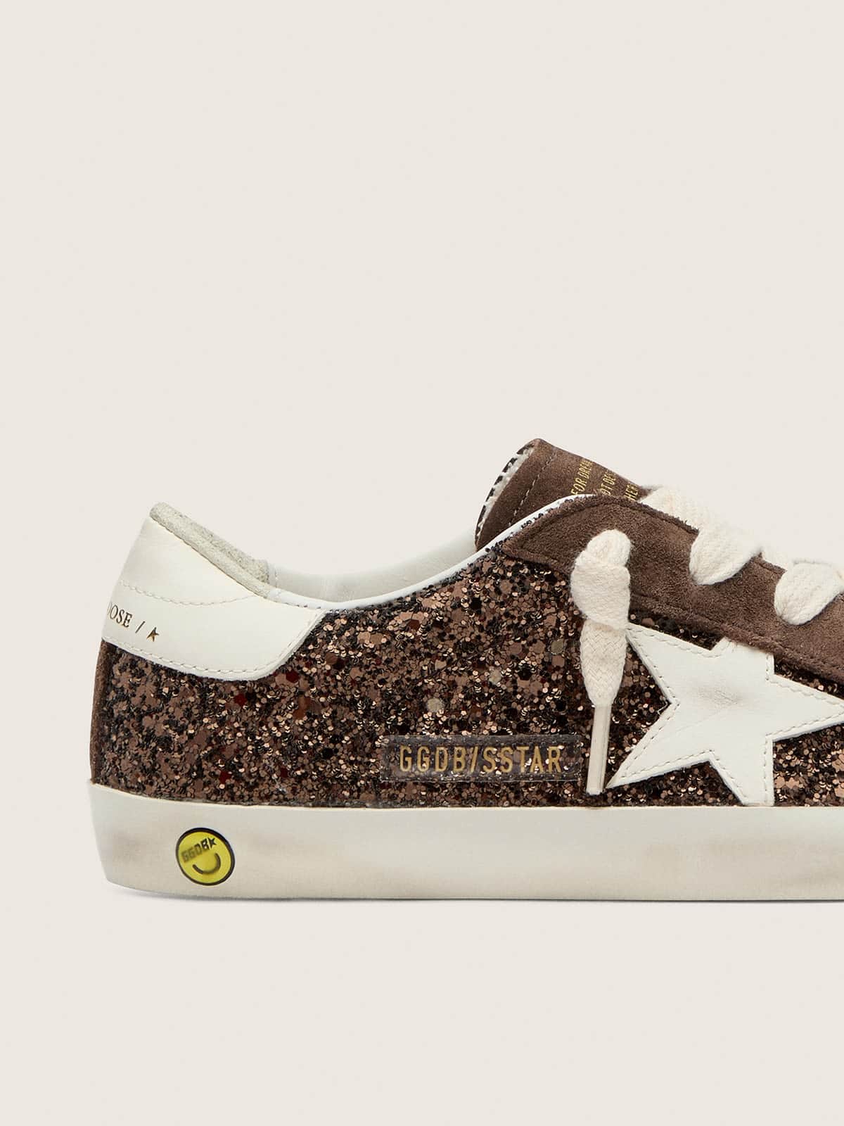 Golden Goose - Young Super-Star in brown glitter and suede with cream leather star in 
