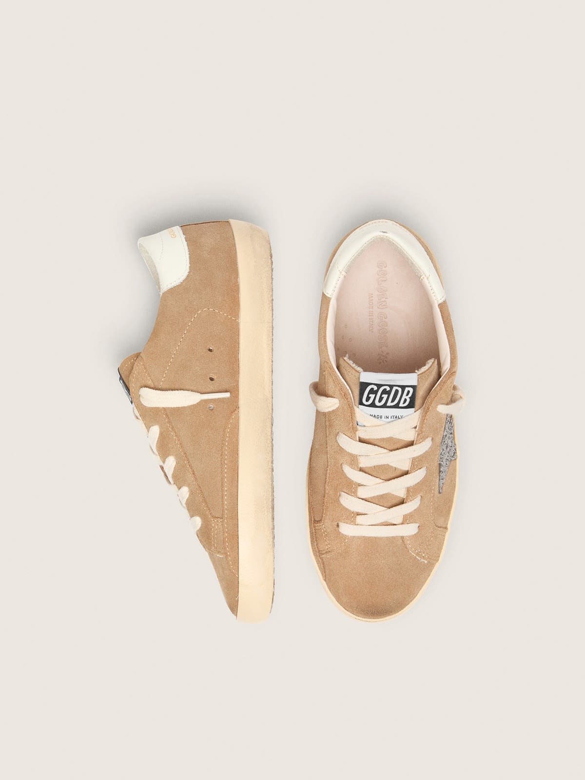 Golden Goose - Super-Star young in suede colo tabacco con stella glitter argento in 
