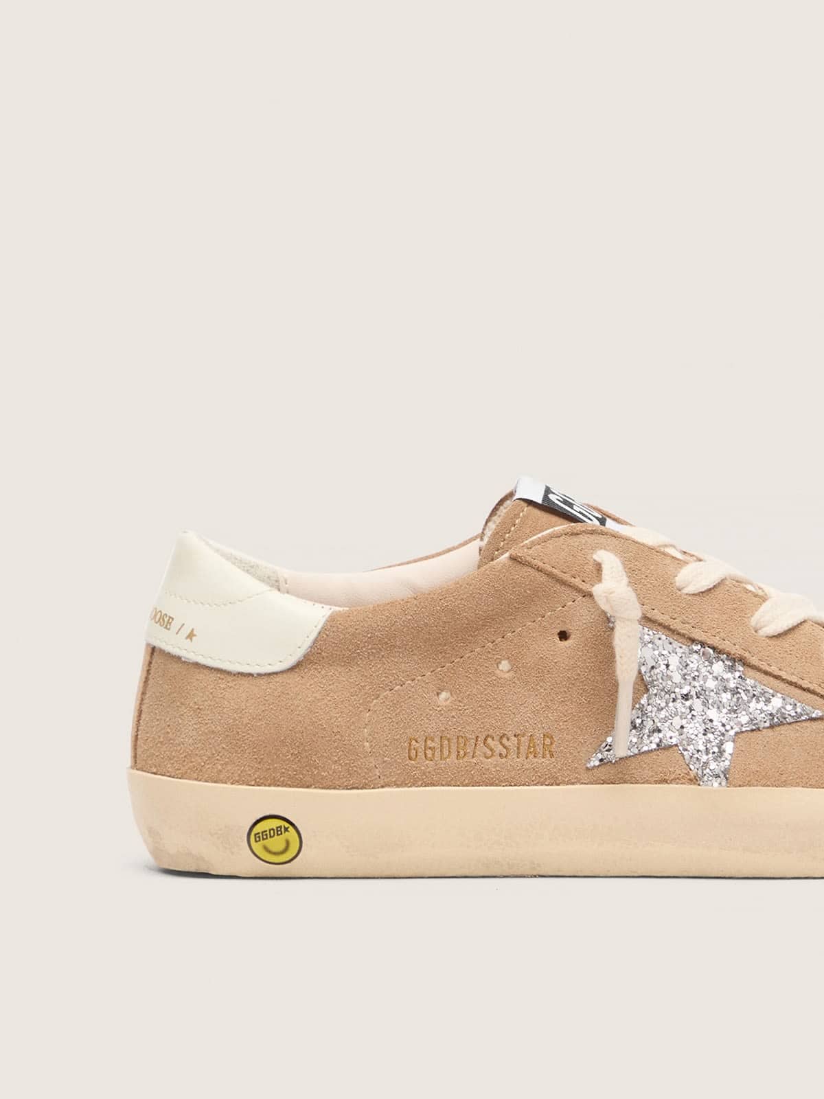 Golden Goose Super-Star young in suede colo tabacco con stella glitter argento Sneakers (4-10 anni) beige kids