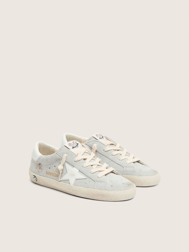 Golden Goose - Disney | Golden Goose Young Super-Star in ice-gray suede with white star and all-over drawings in 