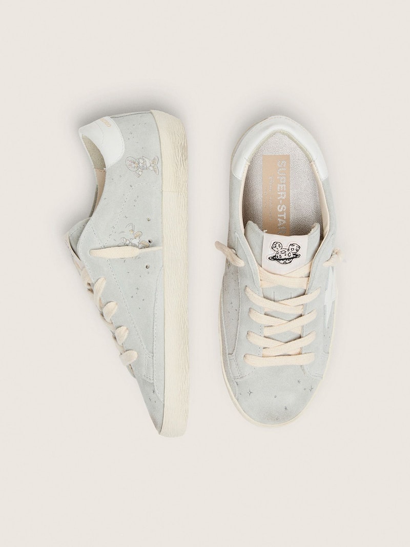 Golden Goose - Disney | Golden Goose Young Super-Star in ice-gray suede with white star and all-over drawings in 