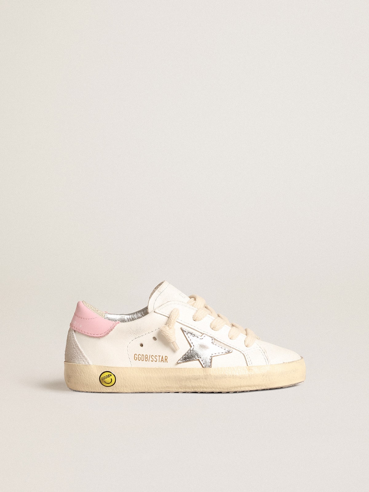 Golden Goose - Super-Star Young con stella in pelle argento e talloncino rosa in 