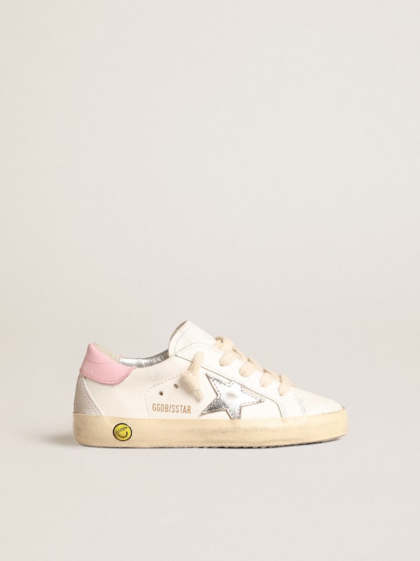 Golden Goose - Super-Star Young with silver leather star and pink heel tab in 