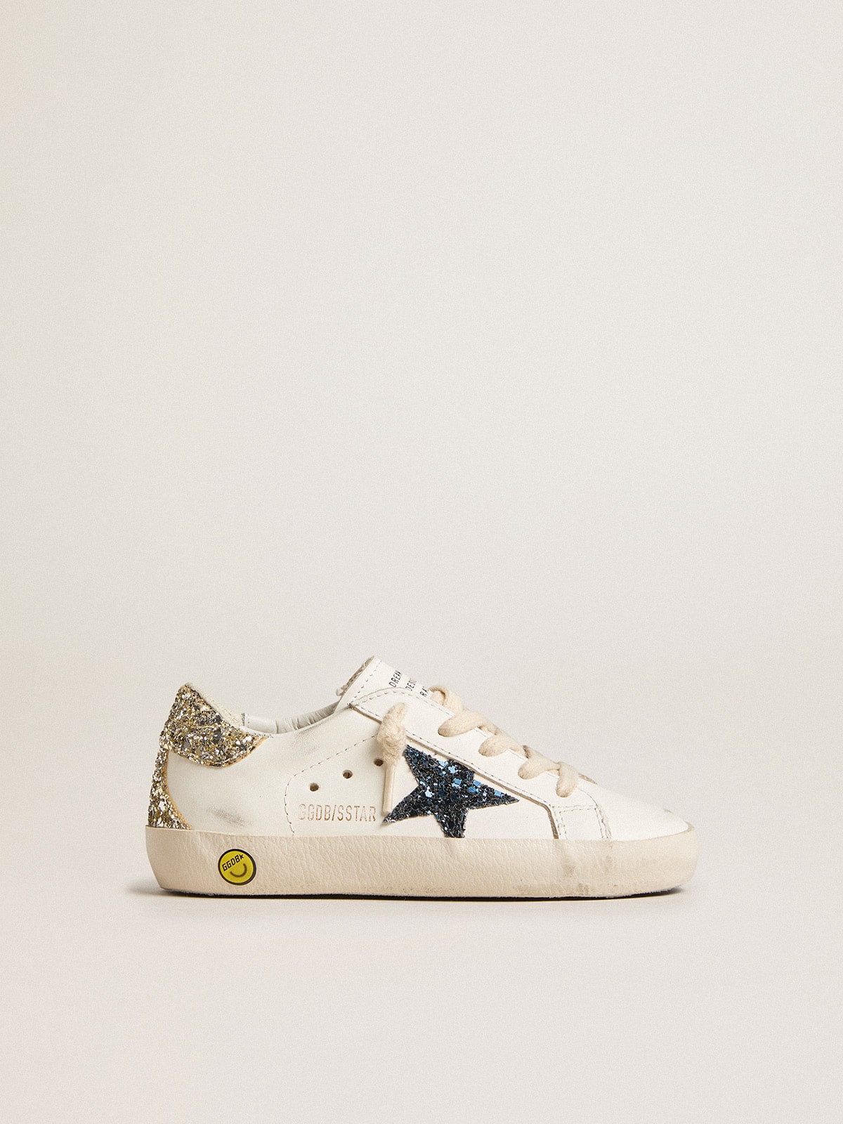 Golden Goose - Super-Star Young de piel con estrella y refuerzo del talón con purpurina in 