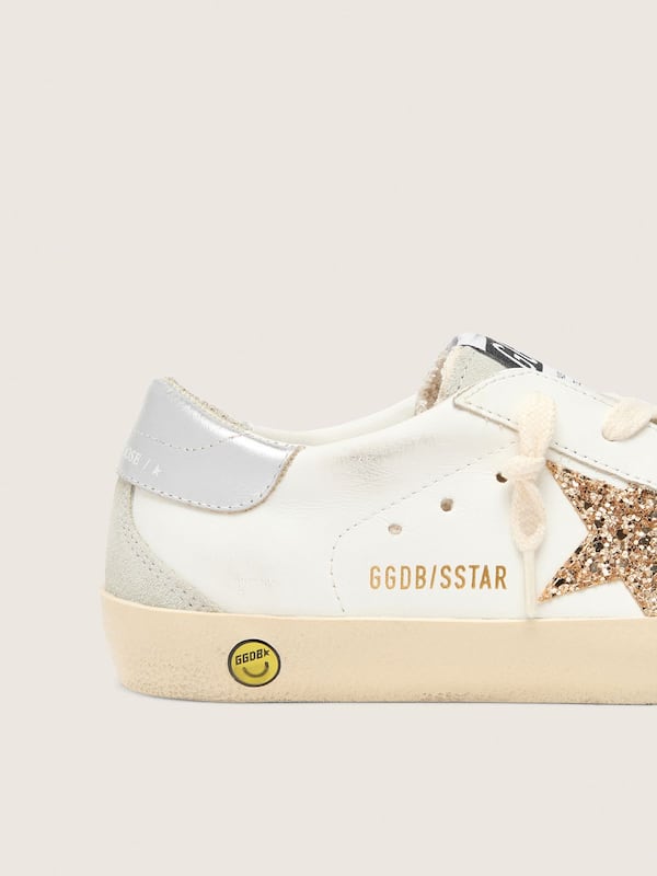 Golden Goose - Young Super-Star with gold glitter star and silver metallic leather heel tab in 