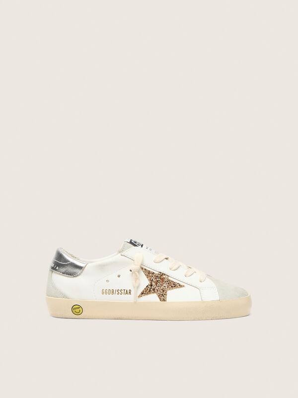 Golden Goose - Young Super-Star with gold glitter star and silver metallic leather heel tab in 