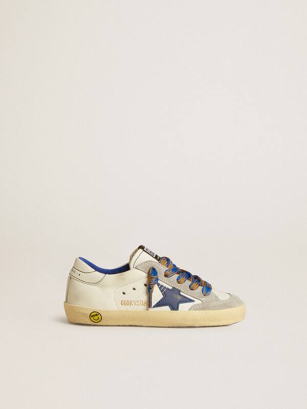 Golden Goose - Super-Star Young with blue leather star and ice-gray suede inserts in 