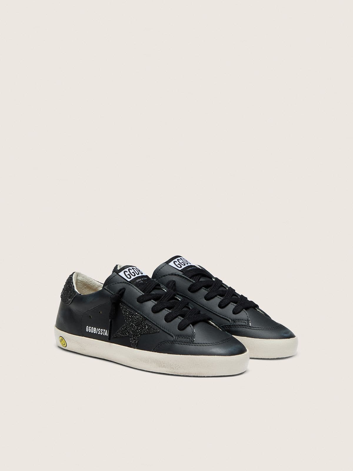 Golden Goose - Young Super-Star in black leather with black glitter star in 