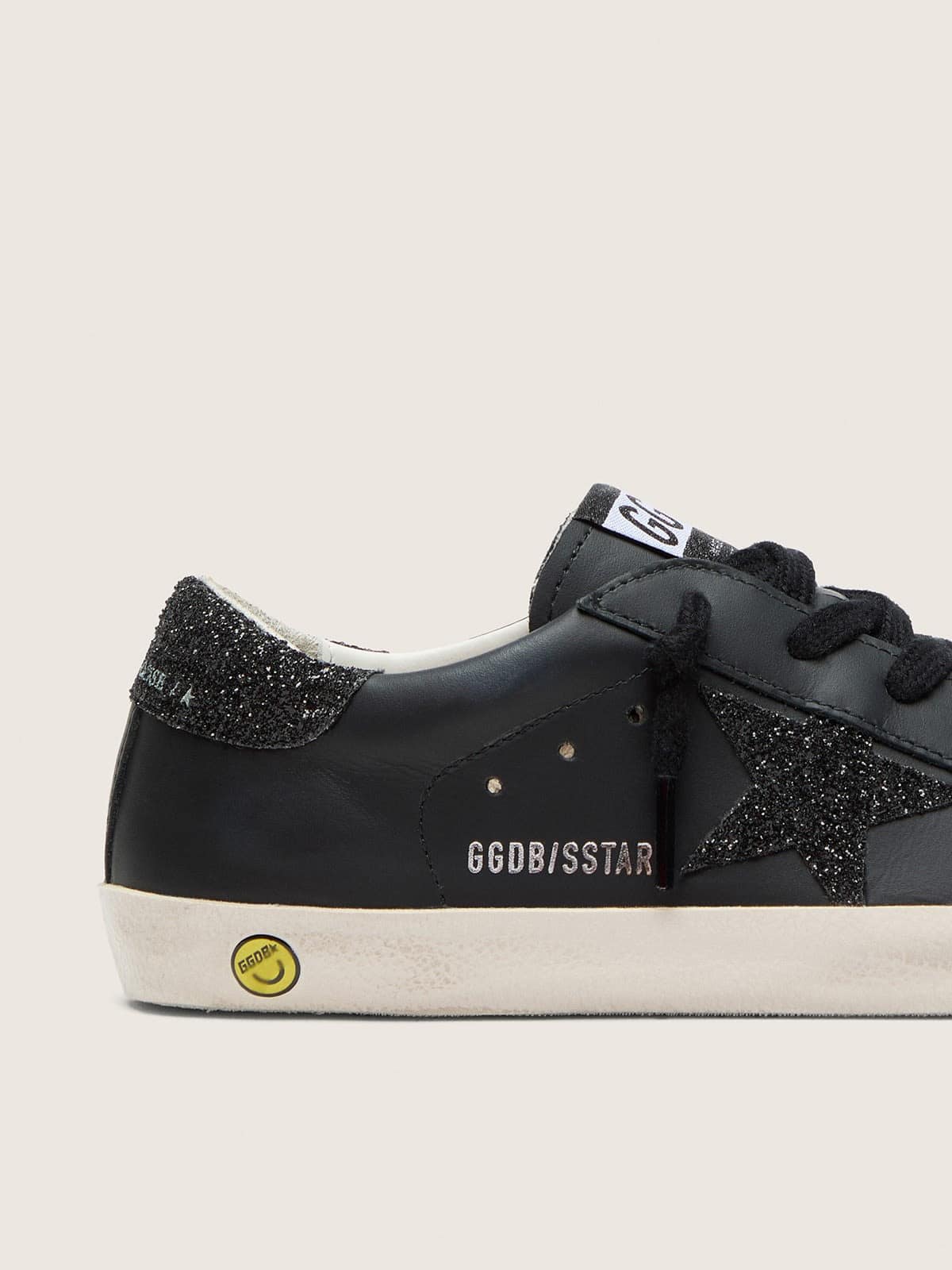 Golden Goose - Young Super-Star in black leather with black glitter star in 