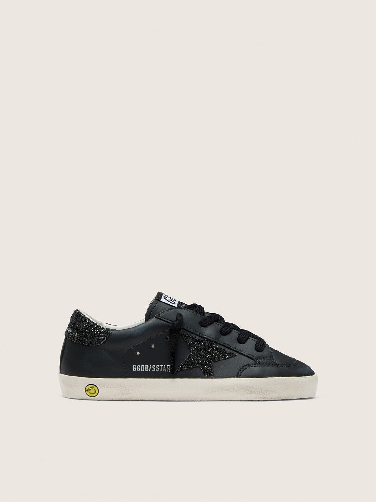 Golden Goose - Young Super-Star in black leather with black glitter star in 