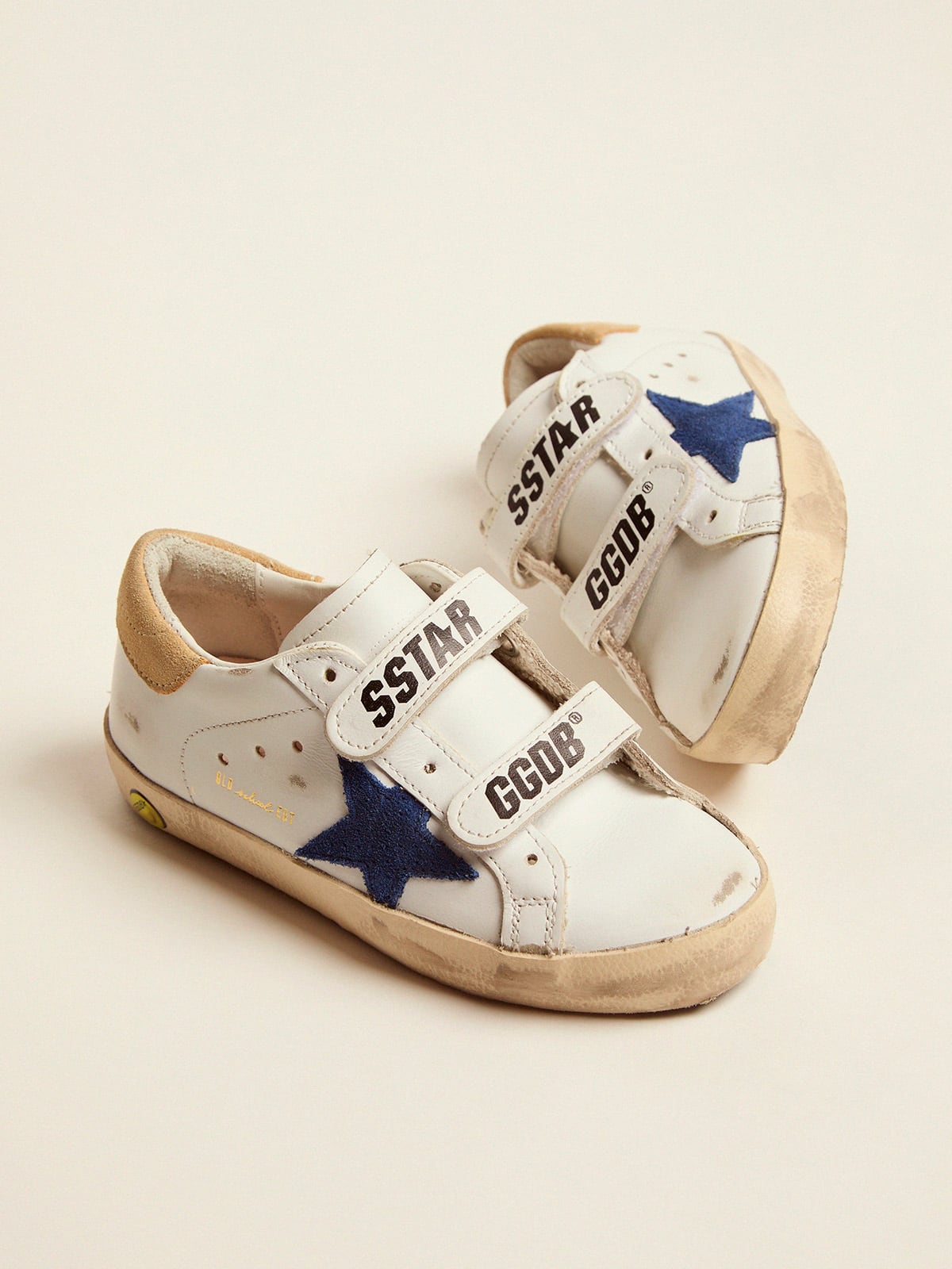 Golden Goose - Old School young con talloncino color sabbia e stella blu in 