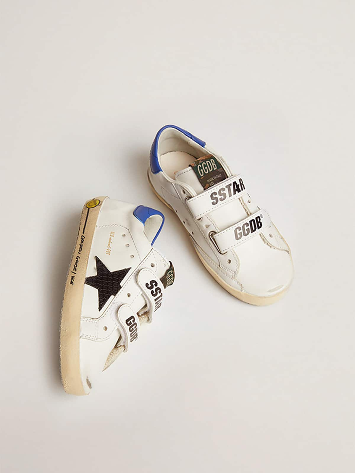 Golden Goose - Young Old School with black snake print leather star and blue heel in 