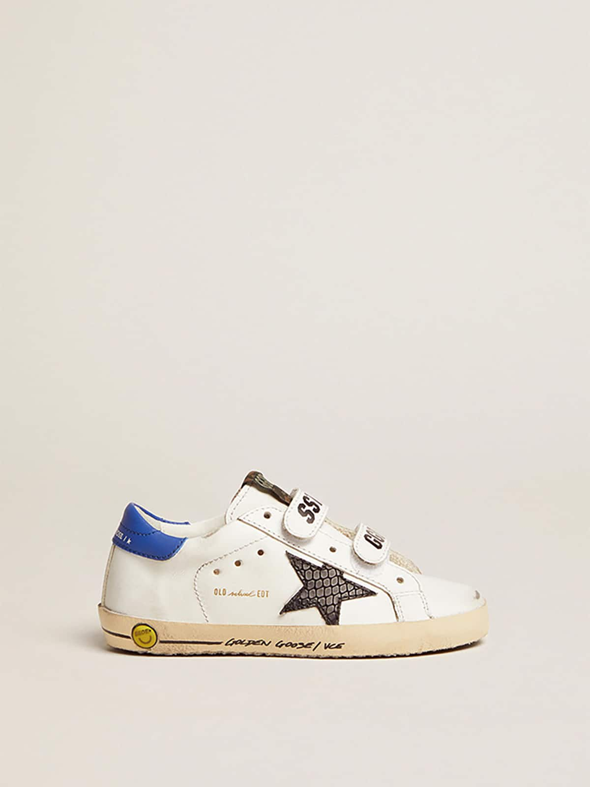 Golden Goose - Old School com estrela de couro preto, estampa de píton e talão azul in 