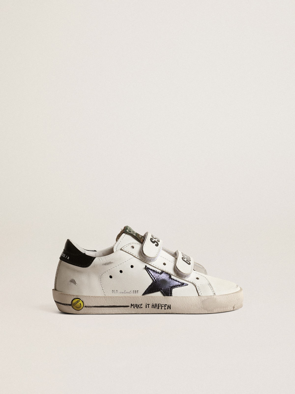 Old School Young with metallic leather star and black heel tab Golden Goose