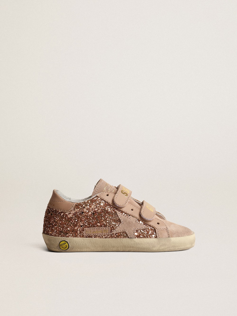 Golden Goose - Old School Young in peach-pink glitter with pink suede star in 