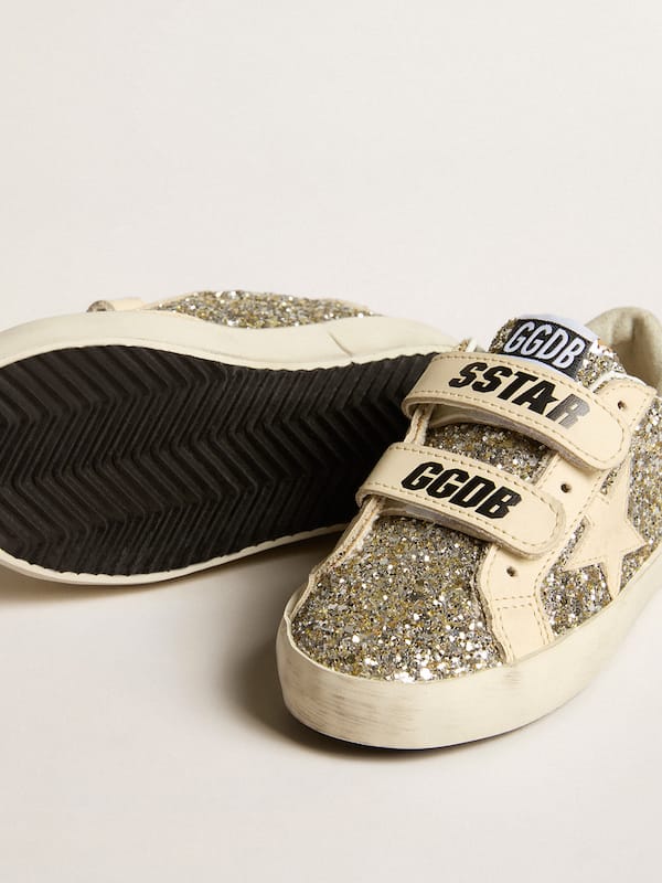 Golden Goose - Young Old School in platinum glitter with leather star and heel tab in 