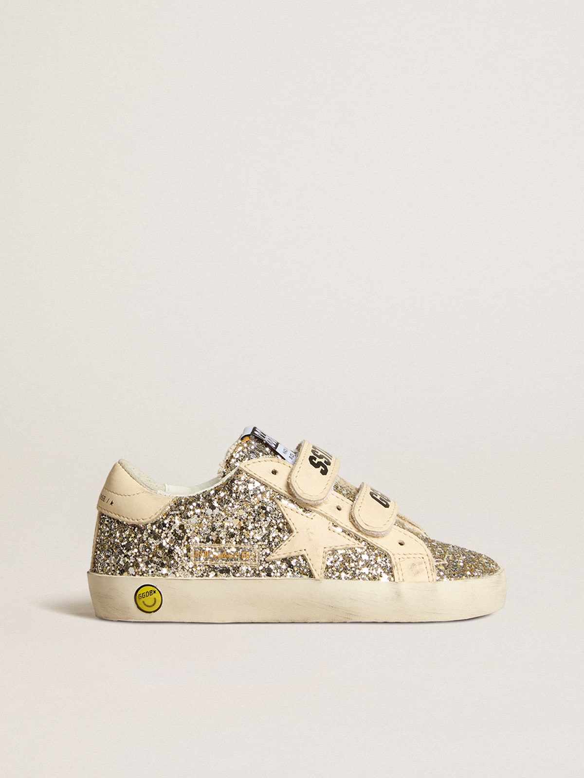 Golden Goose - Old School Young in glitter platino con stella e talloncino in pelle in 