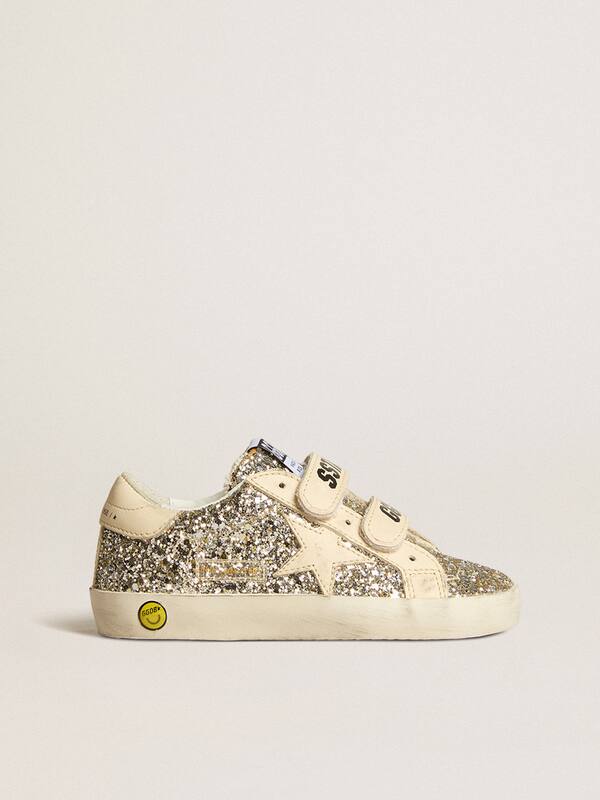 Golden Goose - Young Old School in platinum glitter with leather star and heel tab in 