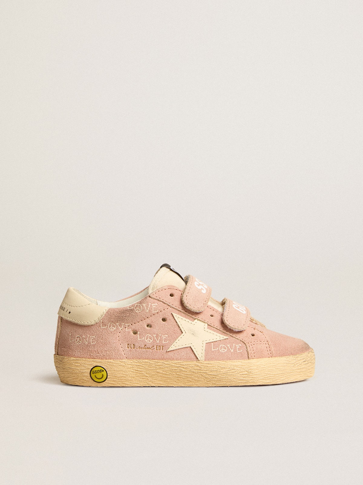 Golden Goose - Old School Young de suede rosa com estrela e talão de couro creme in 