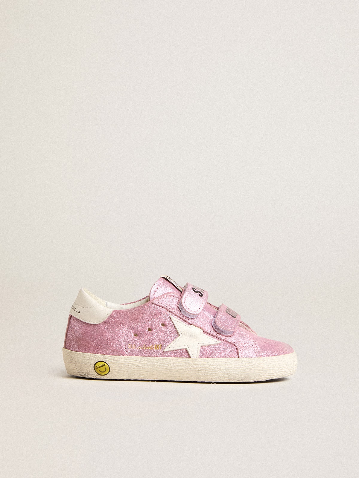 Golden Goose - Old School Young en daim lamé rose avec étoile et contrefort en cuir blanc in 