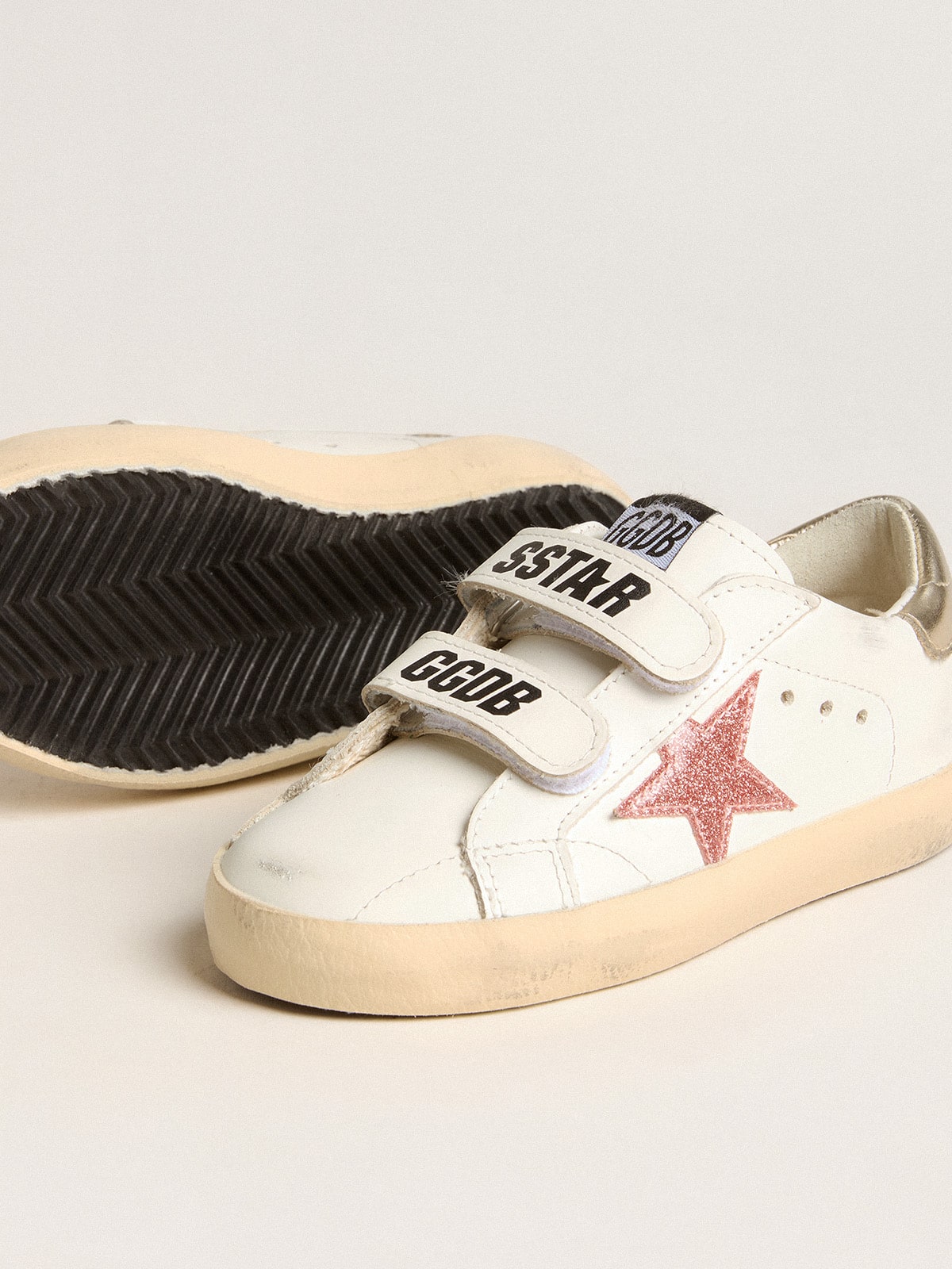 Golden Goose - Young Old School in leather with metallic peach leather star in 