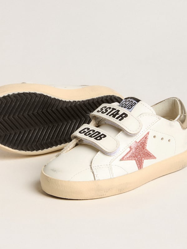 Golden Goose - Young Old School in leather with metallic peach leather star in 