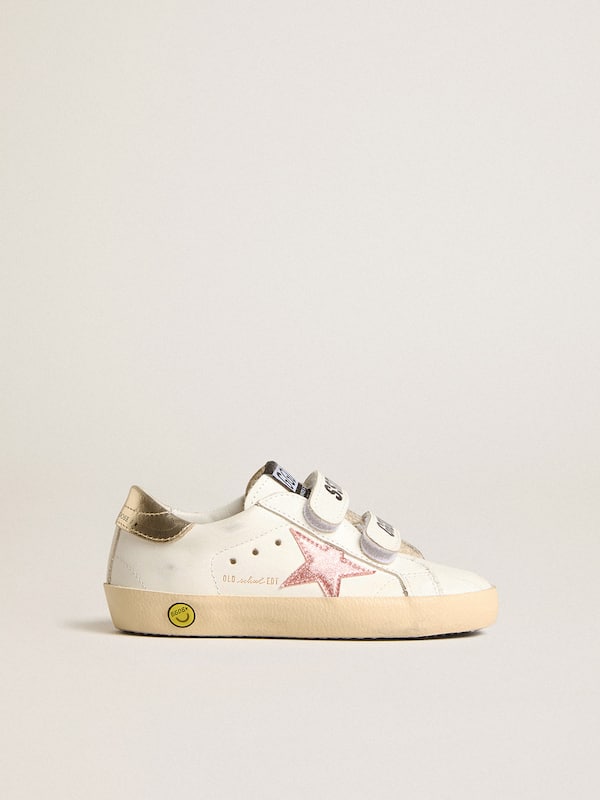 Golden Goose - Young Old School in leather with metallic peach leather star in 